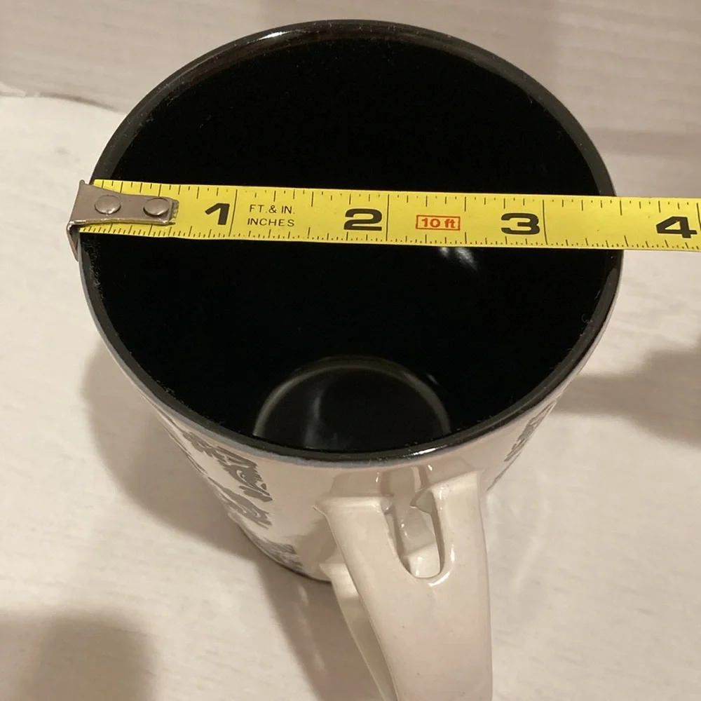 Pier 1 White and Black Damask Design Handpainted Stoneware Mug Cup